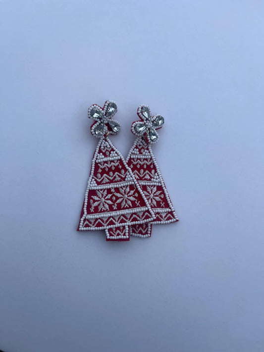 Sead Bead Earring-Red Trees