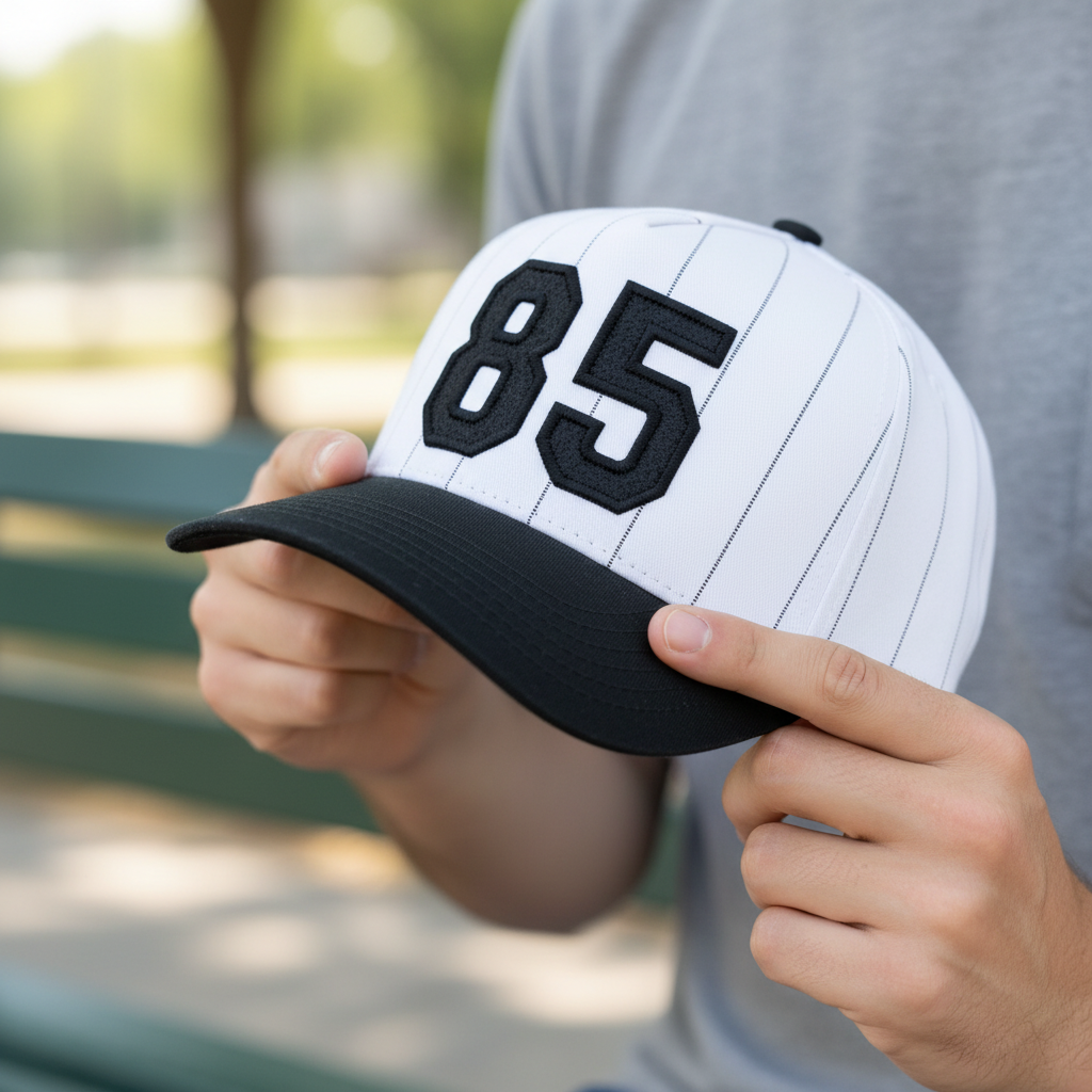 Collegiate Letter Glitter HTV or Fabric Applique Embroidered Adjustable Baseball Pinstripe Trucker Hat