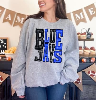 Bluejays Blue Jays Royal Blue and Black Sporty Varsity Doodle DTF Transfer