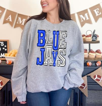 Bluejays Blue Jays Royal Blue and White Sporty Varsity Doodle DTF Transfer