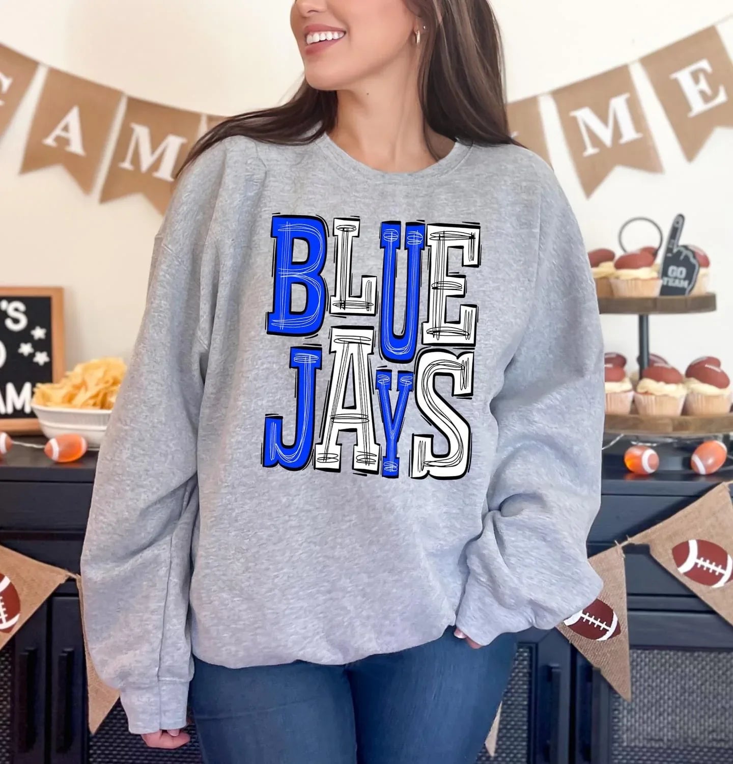 Bluejays Royal Blue and White Sporty Varsity Doodle DTF Transfer - Merch Girls