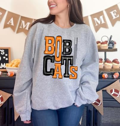 Bobcats Orange and Black Sporty Varsity Doodle DTF Transfer