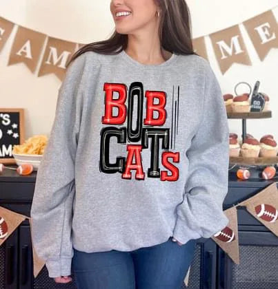 Bobcats Red and Black Sporty Varsity Doodle DTF Transfer - Merch Girls
