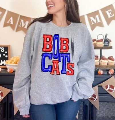 Bobcats Royal Blue and Red Sporty Varsity Doodle DTF Transfer - Merch Girls