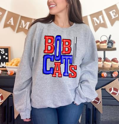 Bobcats Royal Blue and Red Sporty Varsity Doodle DTF Transfer