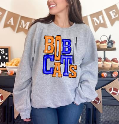 Bobcats Royal Blue and Orange Sporty Varsity Doodle DTF Transfer