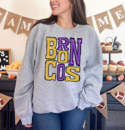 Broncos Purple and Yellow Gold Sporty Varsity Doodle DTF Transfer