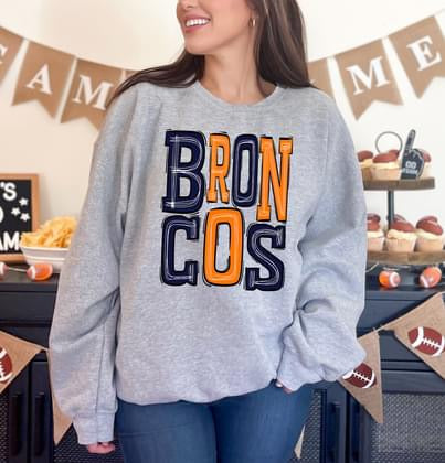 Broncos Navy and Orange Sporty Varsity Doodle DTF Transfer