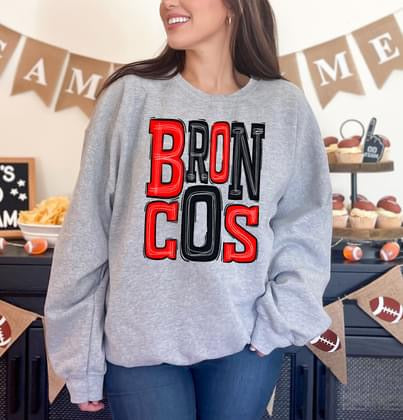 Broncos Red and Black Sporty Varsity Doodle DTF Transfer