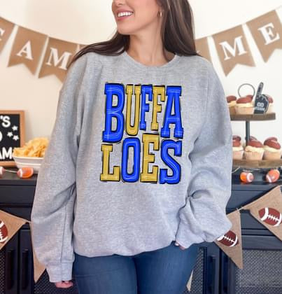 Buffaloes Royal Blue and Yellow Gold Sporty Varsity Doodle DTF Transfer