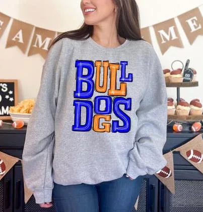 Bulldogs Royal Blue and Orange Sporty Varsity Doodle DTF Transfer - Merch Girls