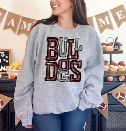 Bulldogs Maroon and Silver Sporty Varsity Doodle DTF Transfer - Merch Girls