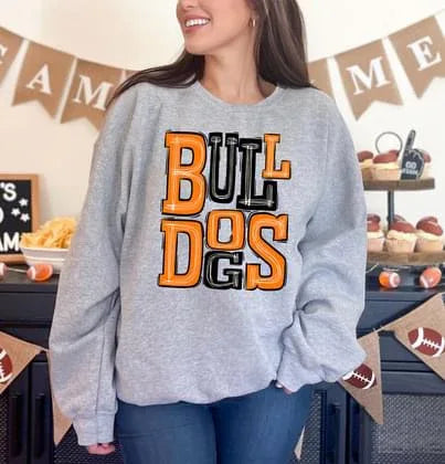 Bulldogs Orange and Black Sporty Varsity Doodle DTF Transfer - Merch Girls