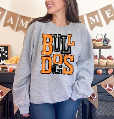 Bulldogs Orange and Black Sporty Varsity Doodle DTF Transfer