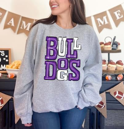 Bulldogs Purple and White Sporty Varsity Doodle DTF Transfer