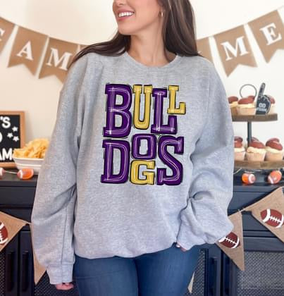 Bulldogs Purple and Yellow Gold Sporty Varsity Doodle DTF Transfer