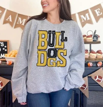 Bulldogs Yellow Gold and Black Sporty Varsity Doodle DTF Transfer - Merch Girls