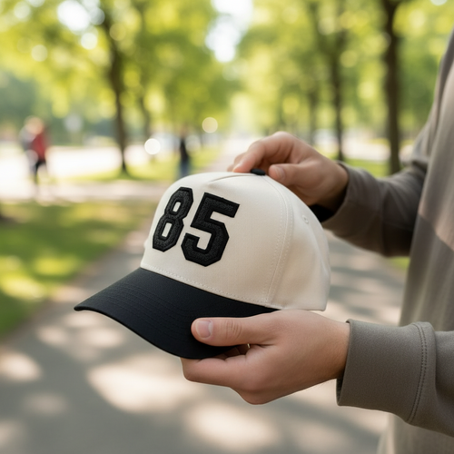 Black Glitter Applique Jersey Number Embroidered Adjustable Five-Panel Twill Hat