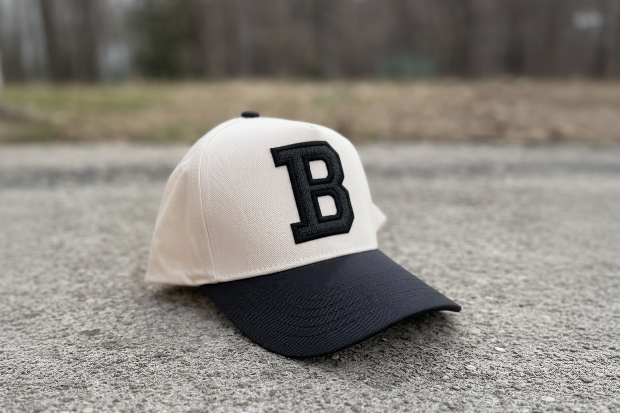 Collegiate Letter Glitter HTV or Fabric Applique Embroidered Adjustable Five-Panel Twill Hat