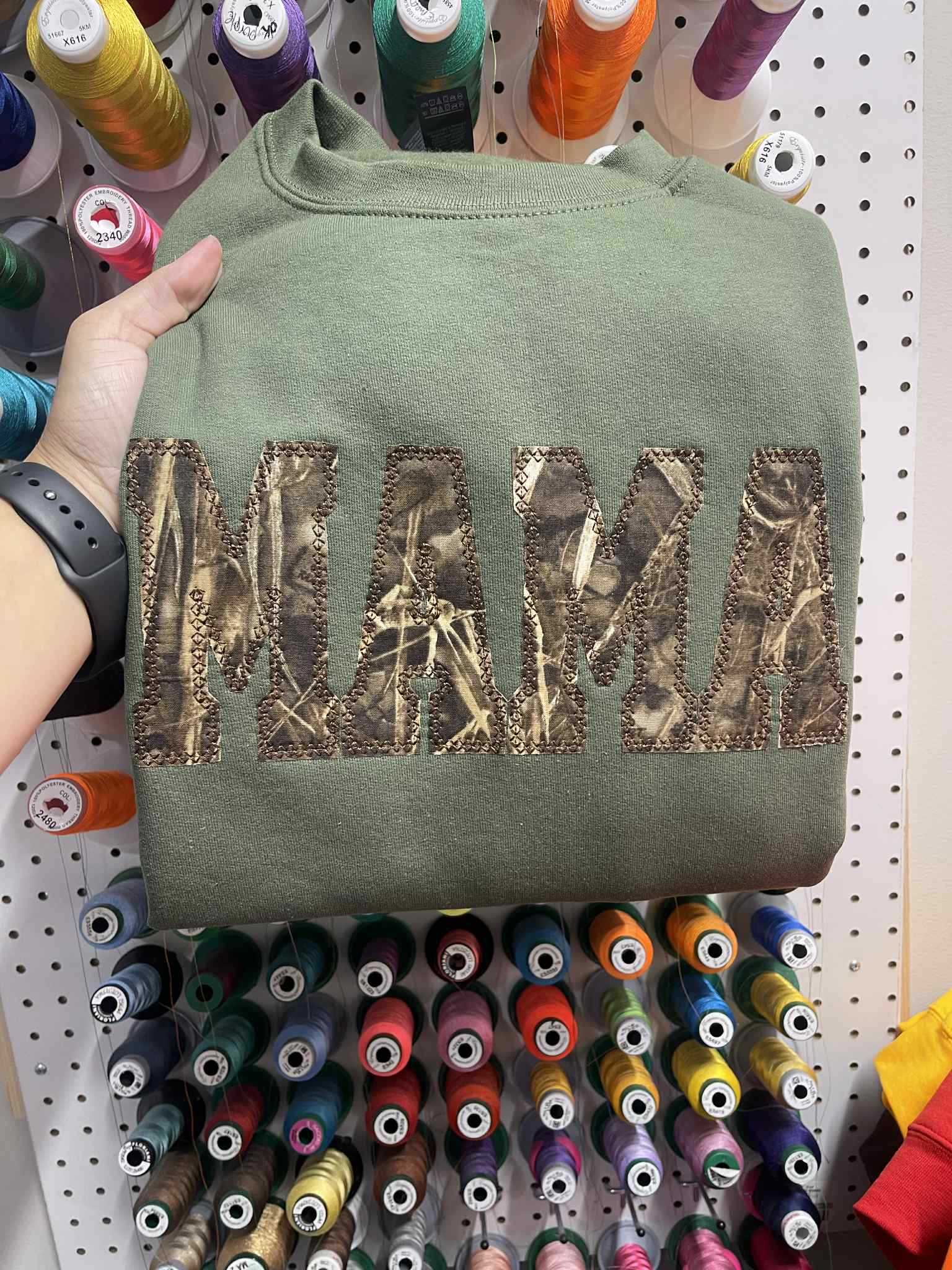 Custom Camo Diamond Edge Applique with optional 3D Embroidered Text Shirt