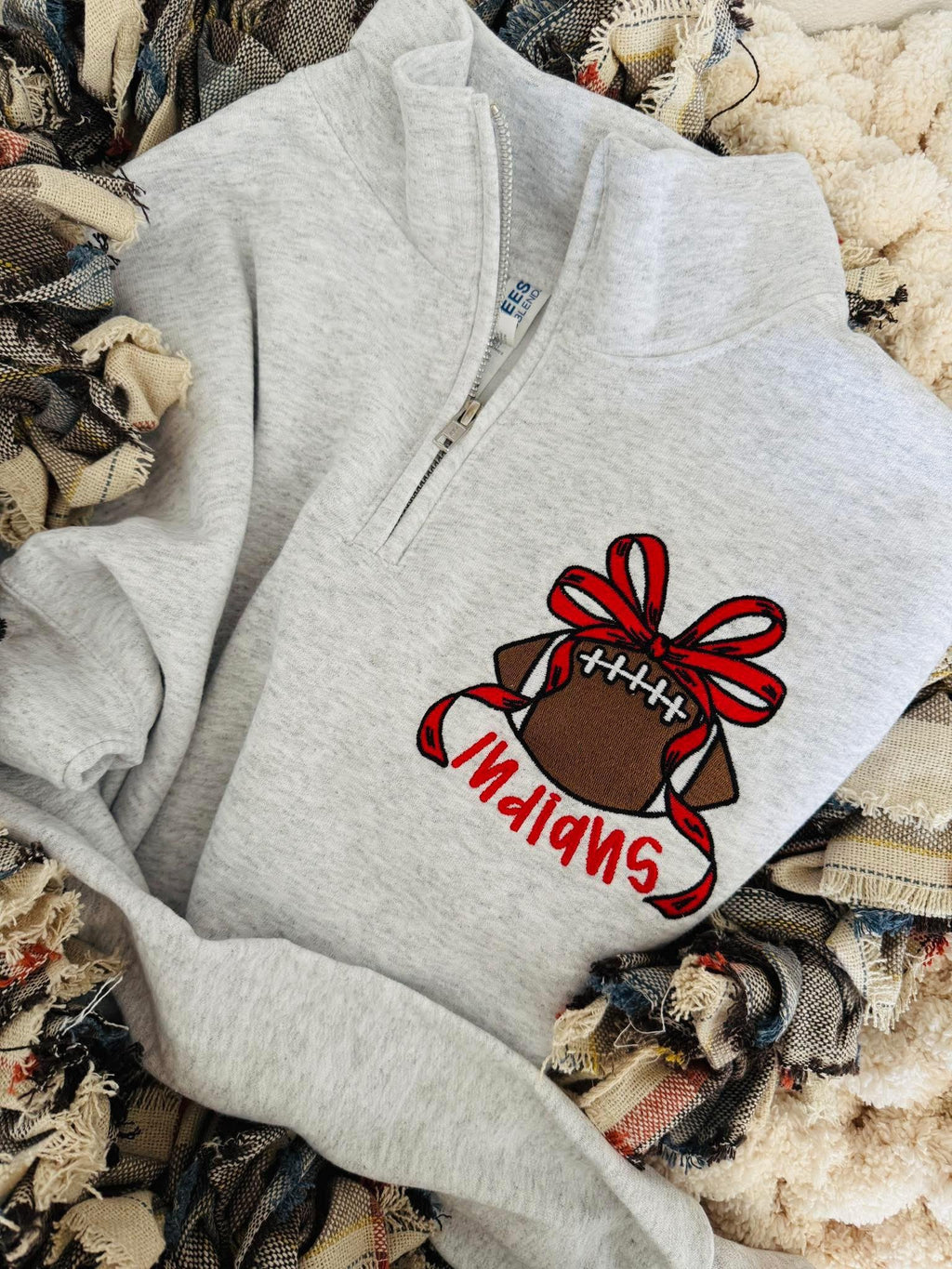 Custom Sport Bow Embroidered Quarter Zip Pullover Sweatshirt