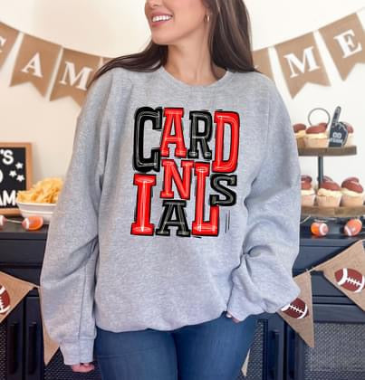 Cardinals Red and Black Sporty Varsity Doodle DTF Transfer