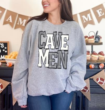 Cavemen Grey Sporty Varsity Doodle DTF Transfer