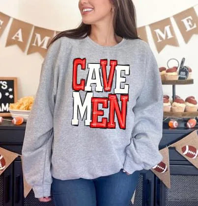 Cavemen Red and White Sporty Varsity Doodle DTF Transfer - Merch Girls