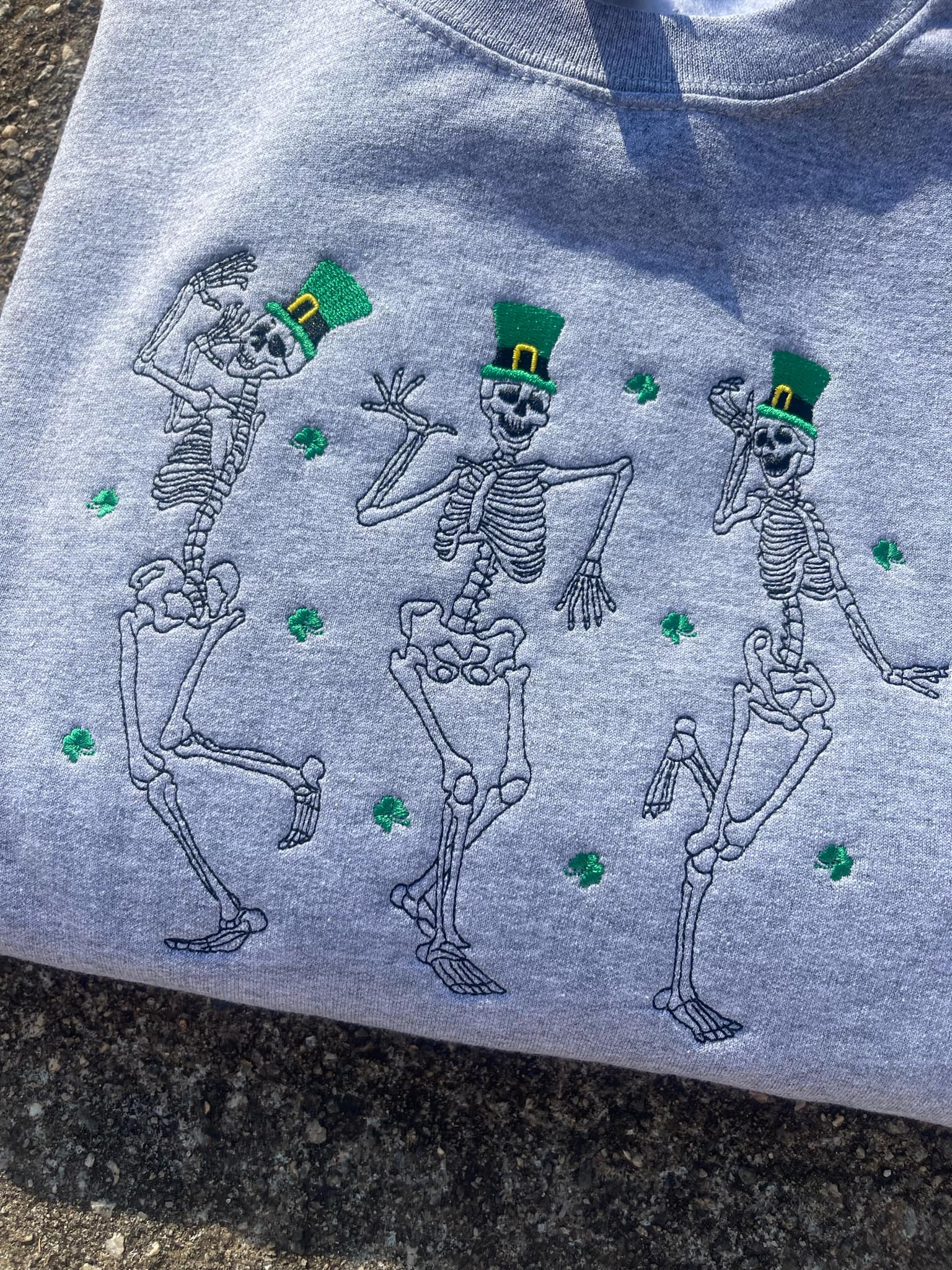 Lucky Dancing Skeltons St. Patrick's Day Embroidered Sweatshirt