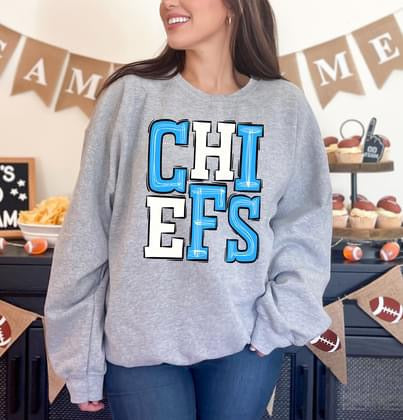 Chiefs Light Blue and White Sporty Varsity Doodle DTF Transfer