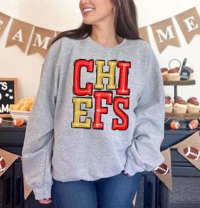 Chiefs Red and Yellow Gold Sporty Varsity Doodle DTF Transfer - Merch Girls