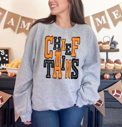 Chieftains Orange and Black Sporty Varsity Doodle DTF Transfer