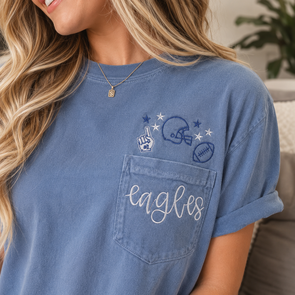 Personalized School Spirit Football Pocket Tee | Monogram or Jersey Number