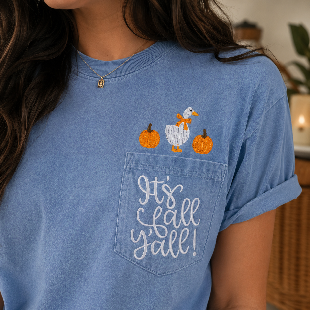 It's Fall Y'all Embroidered Pocket Tee