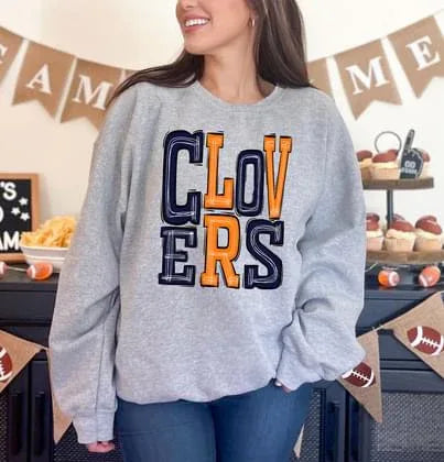 Clovers Orange and Navy Sporty Varsity Doodle DTF Transfer - Merch Girls