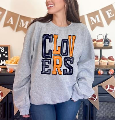 Clovers Orange and Navy Sporty Varsity Doodle DTF Transfer