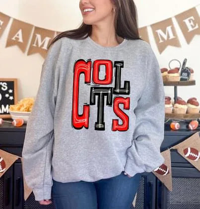 Colts Red and Black Sporty Varsity Doodle DTF Transfer - Merch Girls