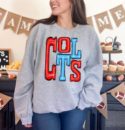 Colts Red and Light Blue Sporty Varsity Doodle DTF Transfer