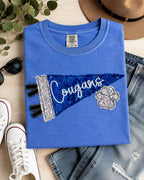 Personalized Sequin Pennant Mascot Embroidered T-Shirt | Paw Accent