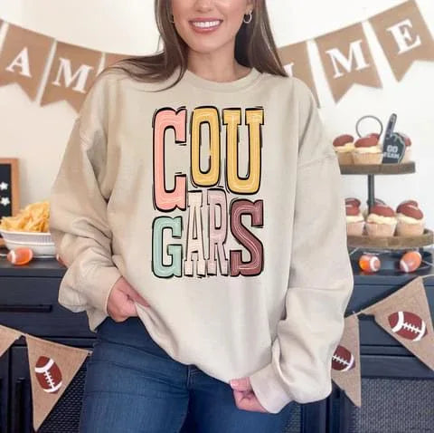 Cougars Boho Sporty Varsity Doodle DTF Transfer - Merch Girls