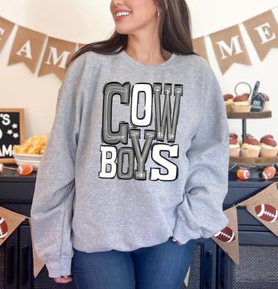 Cowboys Silver and White Sporty Varsity Doodle DTF Transfer