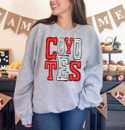 Coyotes Red and White Sporty Varsity Doodle DTF Transfer