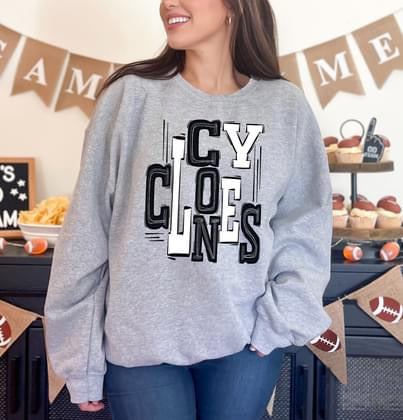 Cyclones Black and White Sporty Varsity Doodle DTF Transfer