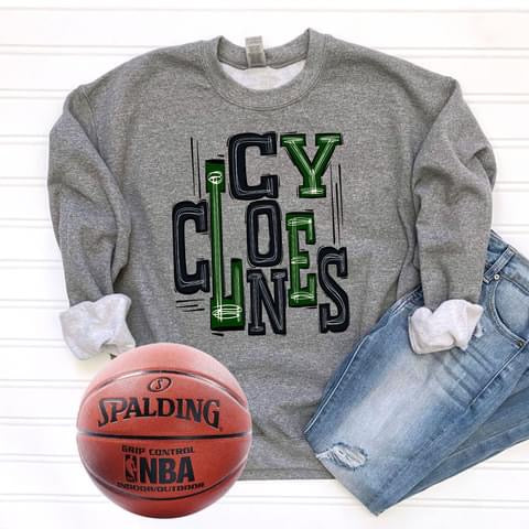 Cyclones Green and Black Sporty Varsity Doodle DTF Transfer