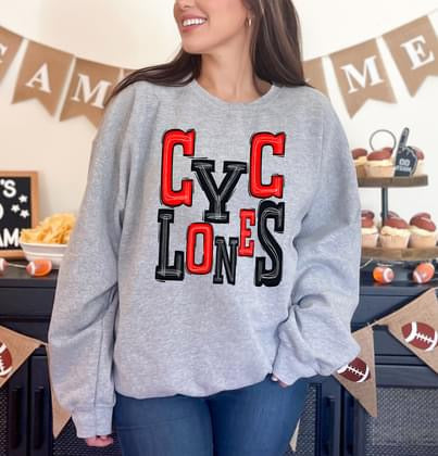 Cyclones Red and Black Sporty Varsity Doodle DTF Transfer