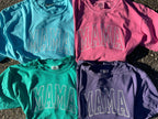 Mama Varsity Style Embroidered Comfort Color T-Shirt | QUICK SHIP - Merch Girls