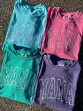 Mama Varsity Style Embroidered Comfort Color T-Shirt | QUICK SHIP - Merch Girls