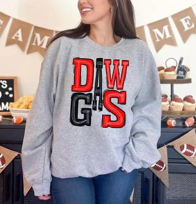 Dawgs Red and Black Sporty Varsity Doodle DTF Transfer - Merch Girls