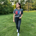 Patriotic USA Red White and Blue Raw Edge Applique Embroidered Shirt