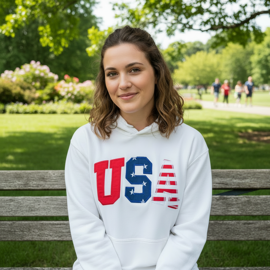 Patriotic USA Red White and Blue Applique Embroidered Shirt